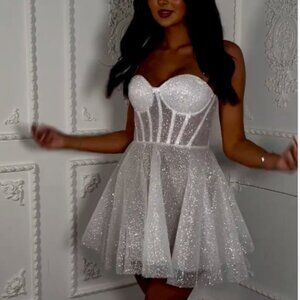 The Seraphina Collection White Glitter Dress UK 12 US 8, Bridal Reception Dress